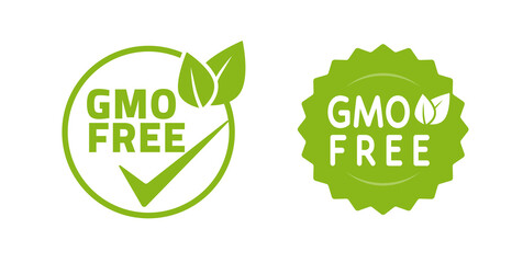 Gmo free icon vector seal green stamp graphic for food product label sticker, idea of organic natural healthy eco meal badge emblem, genetically non modified certified symbol clipart - obrazy, fototapety, plakaty