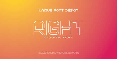RIGHT line font typeface designed for technology. Typeface urban style fonts for technology, digital, movie, logo design.