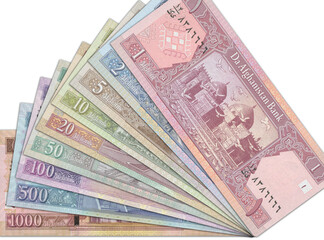 Paper money from  Afghanistan. Afghan afghani. Close up banknotes from  Afghanistan.  Afghan currency 3D render