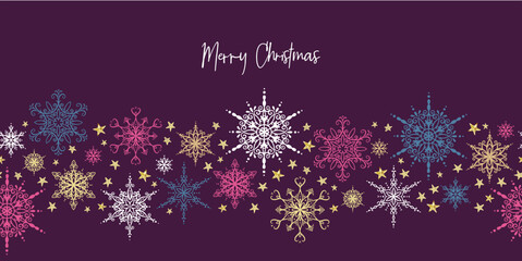 Beautiful hand drawn snowflakes seamless pattern, fragile winter background, great for textiles, banners, wallpaper, wrapping - vector design