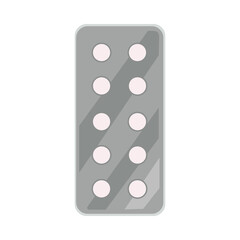 White pills in blister pack cartoon illustration. Pills and medication against disease. Doctors prescription for cure. Pharmacy, health concept