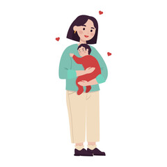 Mother with a newborn baby in her arms. Vector graphic.	