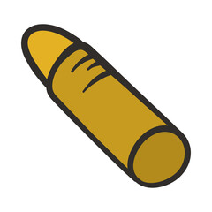 Military gold bullet doodle cartoon illustration. Full metal jacket bullet. Army, weapon concept