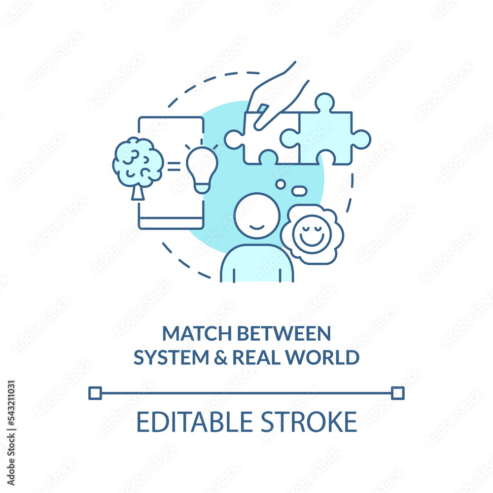 Poster match between system and real world turquoise concept icon. ux design rule abstract idea thin line i