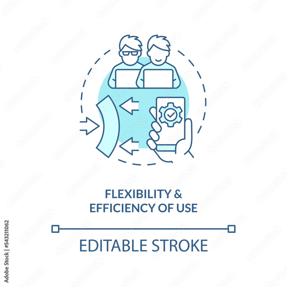 Poster flexibility and efficiency of use turquoise concept icon. ux design rule abstract idea thin line ill