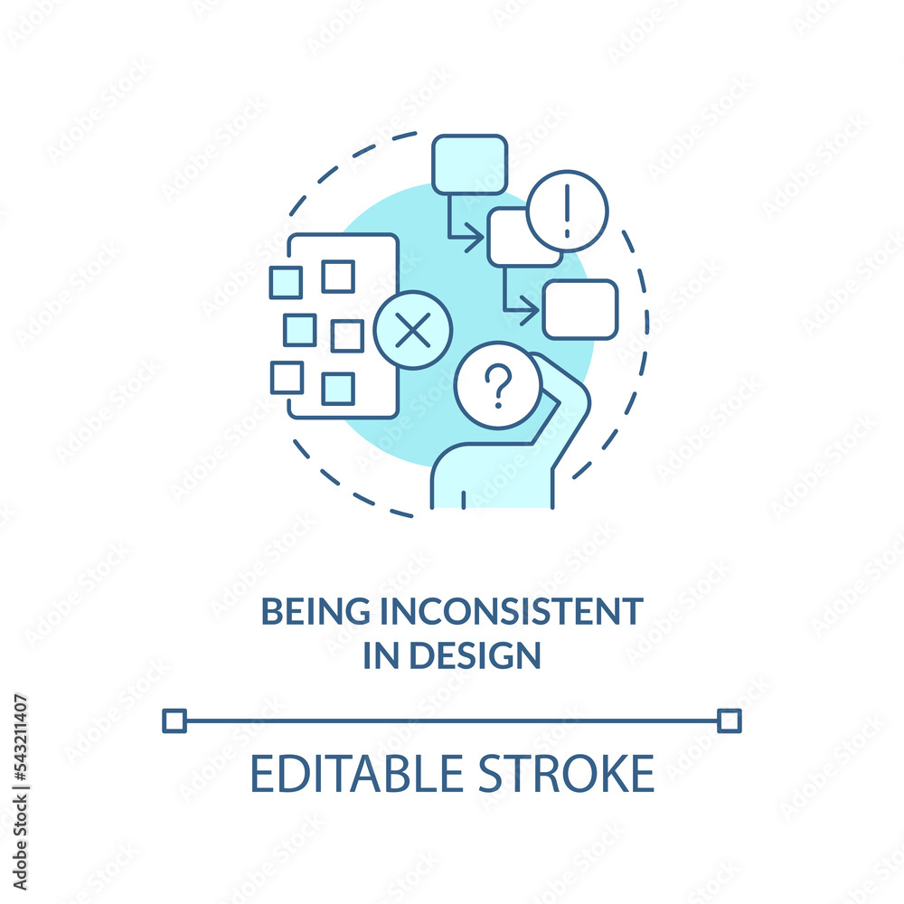Poster inconsistency turquoise concept icon. app usability. common user experience problem abstract idea th