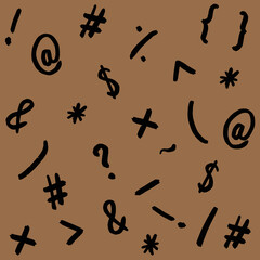 pattern with the image of keyboard symbols. Punctuation marks. Template for applying to the surface. warm brown background