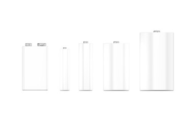 Batteries. White color. Blank. Isolated. Transparent background. 3d illustration. 