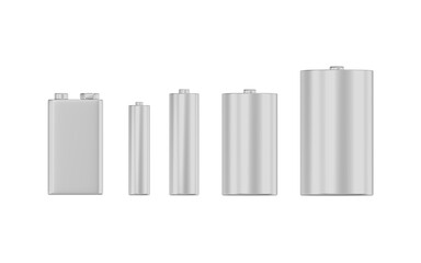 Batteries. Silver. Blank. Isolated. Transparent background. 3d illustration. 