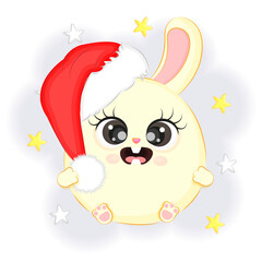 Cute bunny in a Santa hat Christmas vector illustration