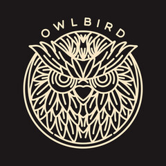 Classic Owl Bird Monoline Vector Logo, animal vintage badge, creative emblem Design
