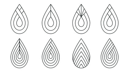 Vector set of decorative line drops silhouettes in boho style