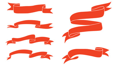 Set of red ribbon for holidays or banner. Vector illustration. - obrazy, fototapety, plakaty
