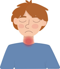 Sick man having sore throat symptom. Man unwell.Man holds on to his throat.