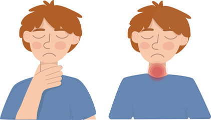 Sick man having sore throat symptom. Man unwell.Man holds on to his throat.