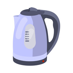 Modern electric kettle cartoon illustration. Colorful plastic kettle for boiling water. Household, kitchen utensils, decoration, teatime concept