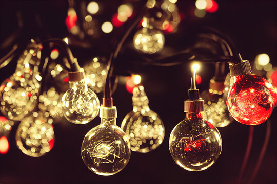 Christmas Bulbs Lit Up By Christmas Lights