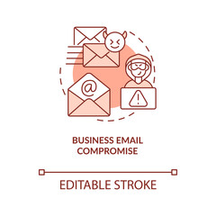 Business email compromise terracotta concept icon. Spoof account. Digital scam abstract idea thin line illustration. Isolated outline drawing. Editable stroke. Arial, Myriad Pro-Bold fonts used