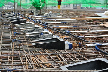 
MALACCA, MALAYSIA -APRIL 14, 2016: Pre-stress cable tendons for prestressed concrete at the...
