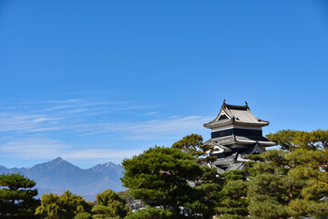 青空の秋の国宝松本城