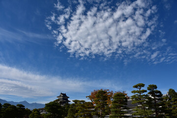 青空の秋の国宝松本城