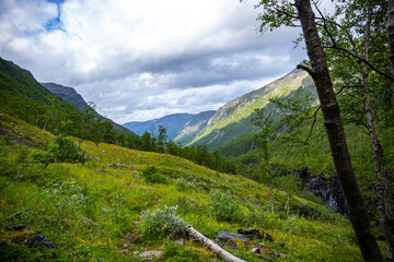 panorama of lyngenfjord in northern norway, a dense arctic gorge with massive mountains