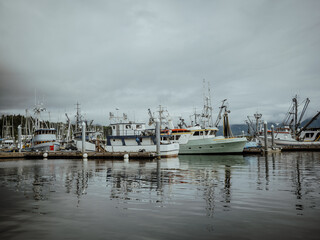 Fototapeta premium Lots of fishing boats docked in Sitka Harbour, Alaska