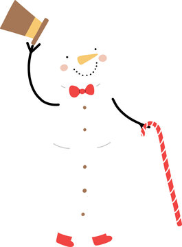 Christmas snowman with a candy stick