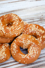 Greek Koulourikia biscuits on rustic wooden surface