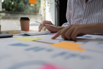 Business Documents, Auditor businesswoman searching document legal prepare paperwork and report for analysis TAX time, accountant Documents data contract partner deal in workplace