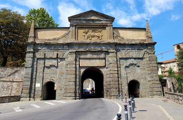 Fototapeta na wymiar Ancient stone gates at the entrance to the city.