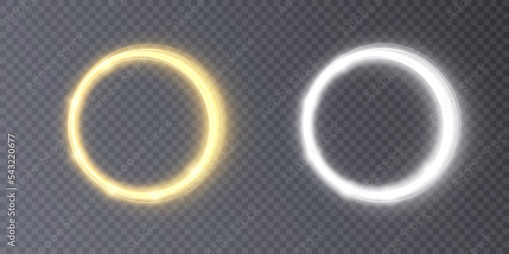 Leinwandbilder Luminous ring with bright illumination. Round glowing frame with sparkles, advertising and design elements. Vector illustration. eps file editable