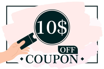 10$ Gift Voucher illustration. 10$ Coupon promotion sale for a website, internet ads, social media. Big sale and super sale coupon discount. Price Tag Mega Coupon discount vector illustration. eps10