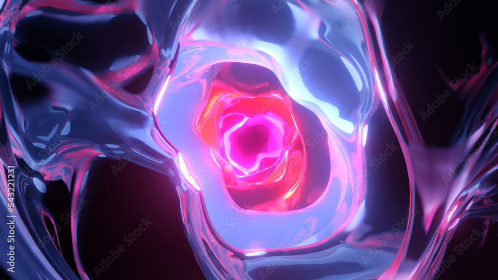 Fototapete 3D Abstract Animation Color Wavy Smooth.Energy force fields Tunnel in outer space Concept Multicolor Liquid Pattern. Reflection Surface Macro. Abstraction Flow. Beautiful Gradient Texture 3d rendering