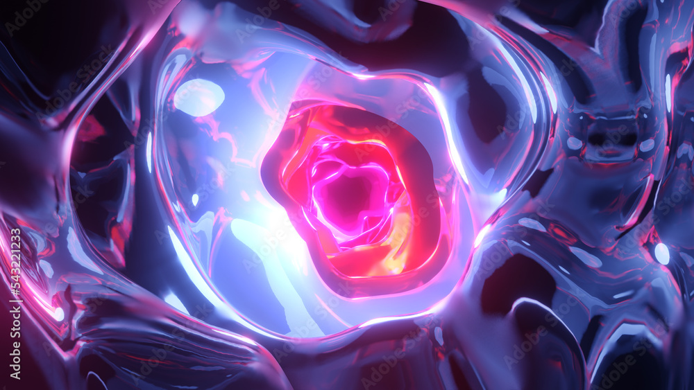 Fototapete 3D Abstract Animation Color Wavy Smooth.Energy force fields Tunnel in outer space Concept Multicolor Liquid Pattern. Reflection Surface Macro. Abstraction Flow. Beautiful Gradient Texture 3d rendering