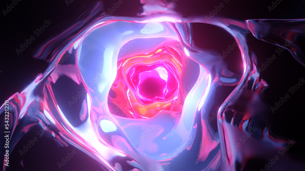 Fototapete 3D Abstract Animation Color Wavy Smooth.Energy force fields Tunnel in outer space Concept Multicolor Liquid Pattern. Reflection Surface Macro. Abstraction Flow. Beautiful Gradient Texture 3d rendering