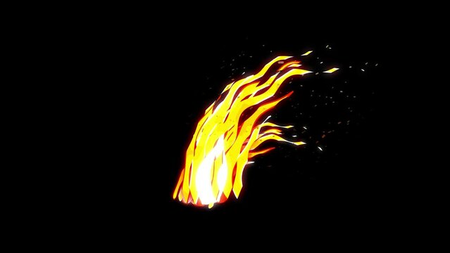 Fire 2D fx animation with alpha channel.Cartoon Fire frame by frame.Stylized fire animate.Looped flame, Close up of fire flames, seamless loop, Alpha Channel stock video