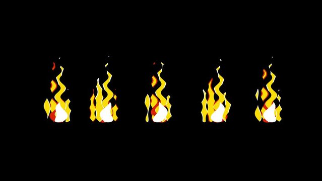 Fire 2D fx animation with alpha channel.Cartoon Fire frame by frame.Stylized fire animate.Looped flame, Close up of fire flames, seamless loop, Alpha Channel stock video