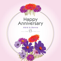 Red, purple and violet cosmos flower gorgeous anniversary card
