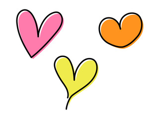 シンプルな手書きのハートセット（ずれた塗り）