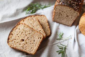 Tasty bread in a decorated holiday kitchen