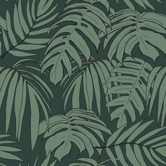 Jungle leaf seamless pattern. Graphic modern vector illustration. For fabric, wrapping paper, and wallpaper.