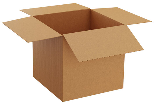 Open cardboard box 3D rendering. Packaging box icon.