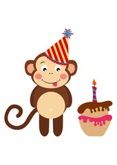 Happy birthday monkey and cake with candle