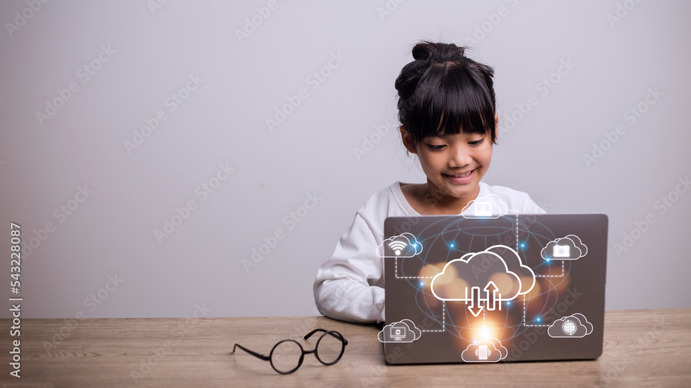 Aufkleber icon cloud computing network and icon connection data information. cloud computing and technology co