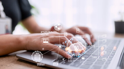 Cloud Computer technology and storage online for computer business network ideas connected to...
