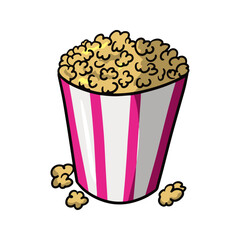 Large paper cup with popcorn, vector cartoon