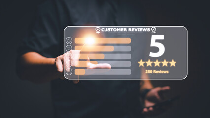 Customer review good rating concept, customer review by five star feedback, positive customer...