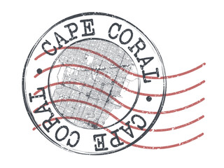 Cape Coral, FL, USA Stamp Map Postal. Silhouette Seal Roads and Streets. Passport Round Design. Vector Icon. Design Retro Travel National Symbol.