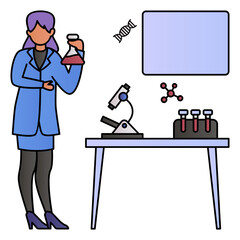 Women Biologists Concept, geneticist performing test Vector Color Icon Design, Medical and Healthcare Scene Symbol, Diseases Diagnostics Sign, Doctors and Patients Characters Stock Illustration